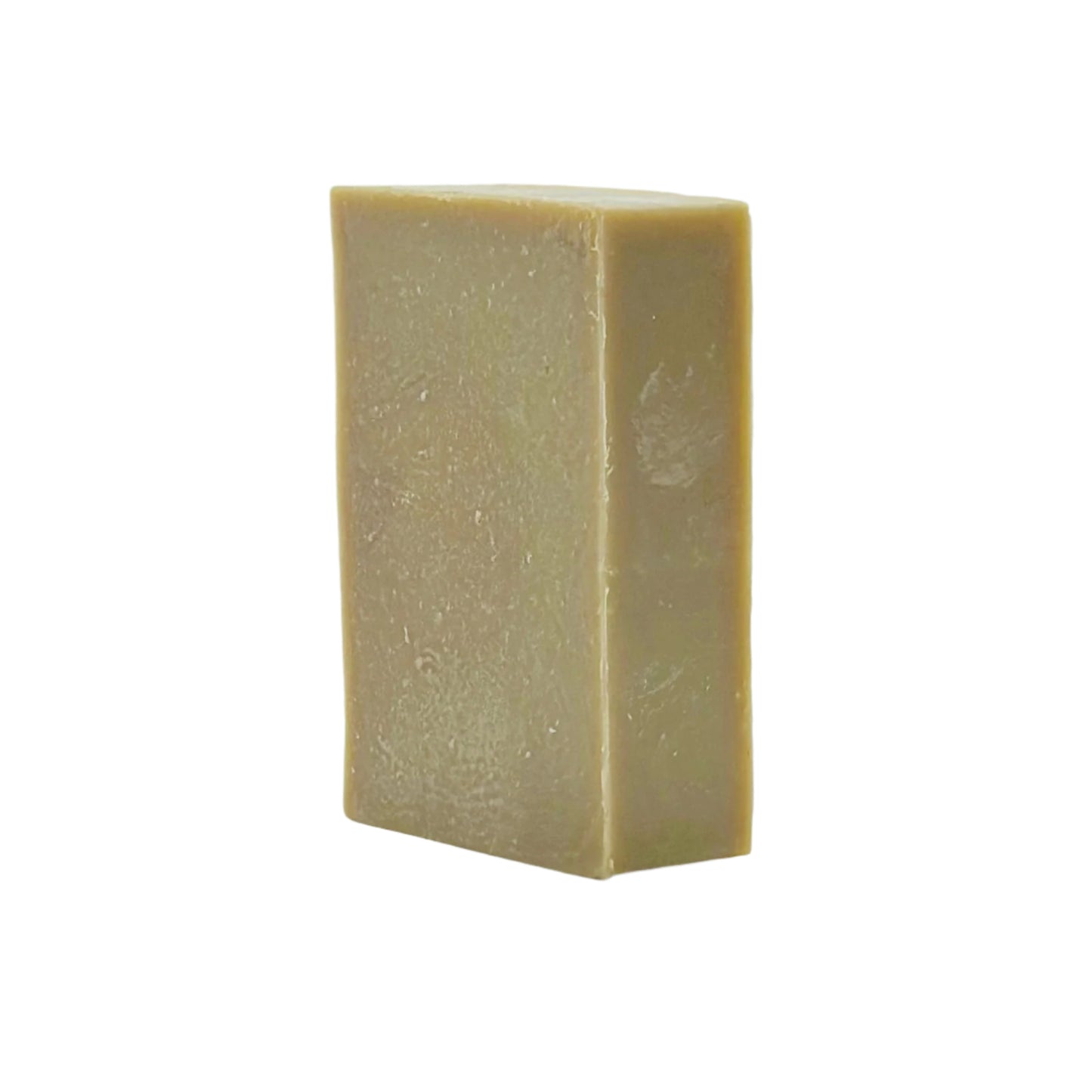 Side view of Bay Rum goat milk soap with natural color and smooth texture. Crafted by Clay & Goat Soap Co.