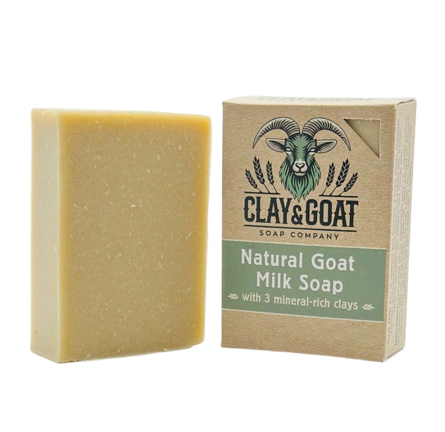 Cucumber Mint goat milk soap with branded Clay & Goat Soap Co. packaging. Ideal for eczema and mature skin.