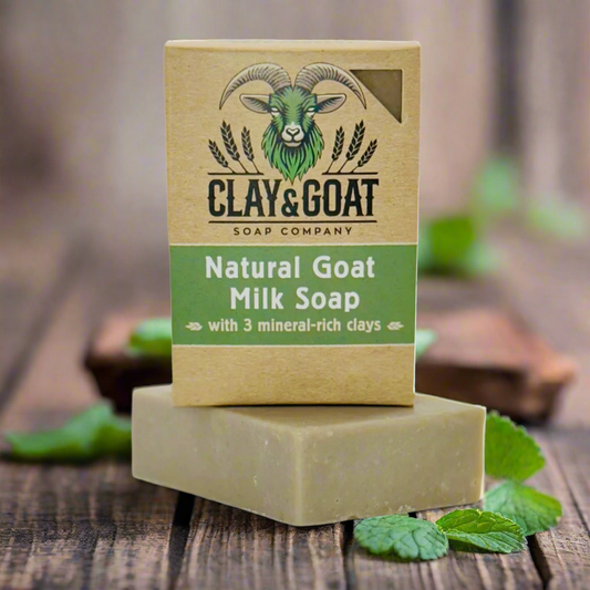 Eucalyptus Spearmint goat milk soap bar for dry and sensitive skin. Handmade by Clay & Goat Soap Co.
